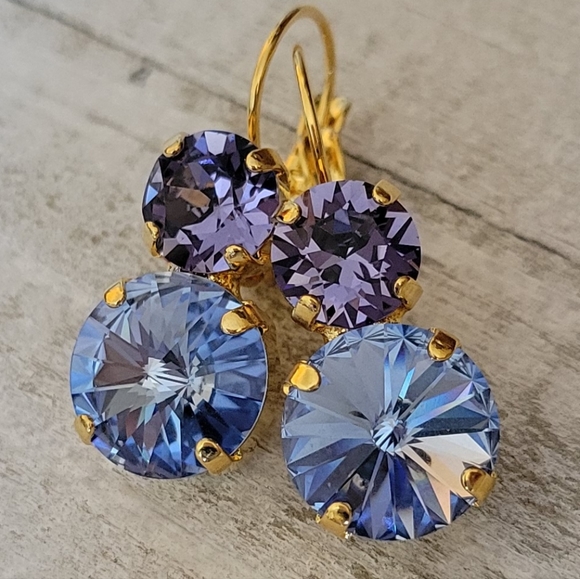 Austrian Crystal Two Stone Earrings in Gold - Picture 7 of 11